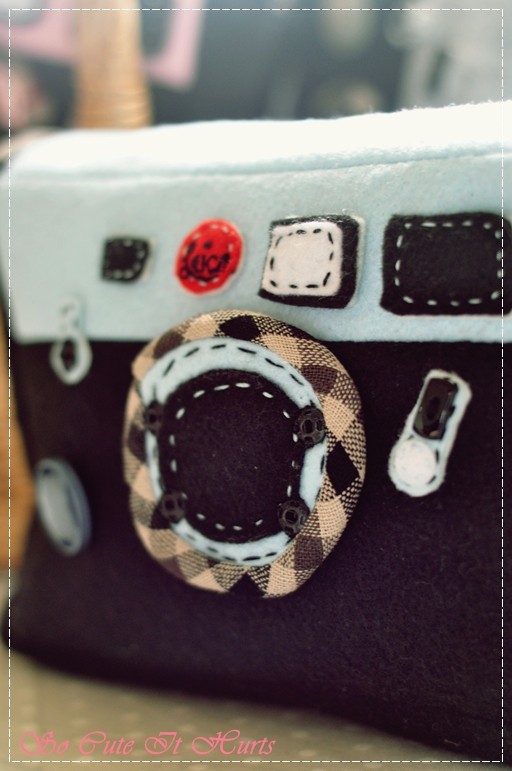 Leica M6 inspired camera/film roll cozy in shades of black/blue 