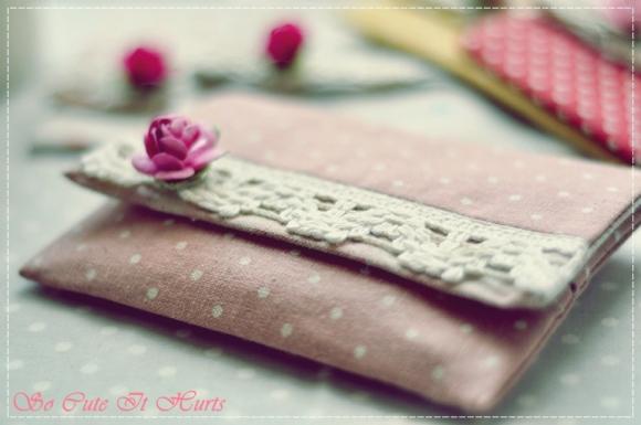 Wesley purse in linen dots and gingham shades of pink 