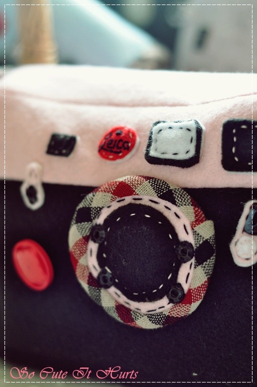 Leica M6 inspired camera/film roll cozy in shades of black/pink 