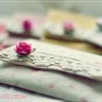 Wesley purse in linen shabby chic roses and gingham shades of pink 
